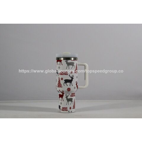 Copo Stanley Estilo Natalino 40oz com Alça em Promoção - Garrafa Térmica de Aço Inoxidável para Café, Garrafa de Água, Presente de Natal Atacado