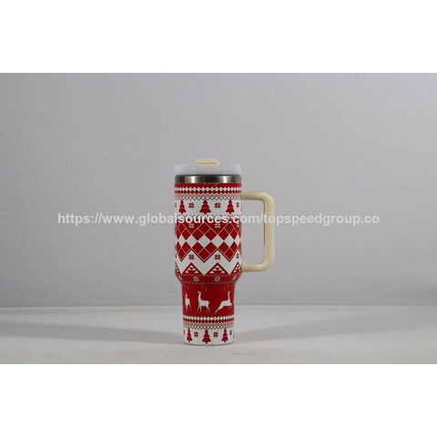 Copo Stanley Estilo Natalino 40oz com Alça em Promoção - Garrafa Térmica de Aço Inoxidável para Café, Garrafa de Água, Presente de Natal Atacado
