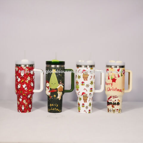 Copo Stanley Estilo Natalino 40oz com Alça em Promoção - Garrafa Térmica de Aço Inoxidável para Café, Garrafa de Água, Presente de Natal Atacado