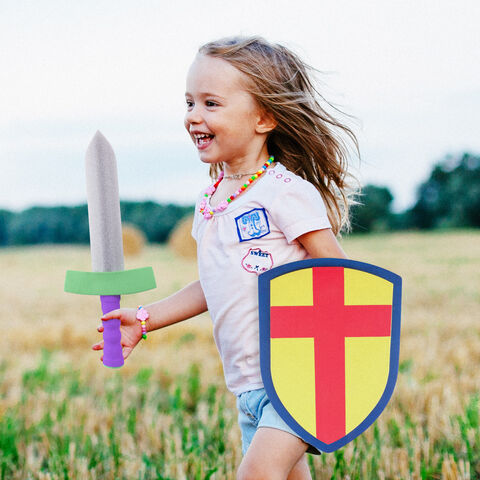 Ensemble Épée et Bouclier de Chevalier Médiéval pour Enfants en Mousse EVA Souple et Sûre, Mini, Très Demandé