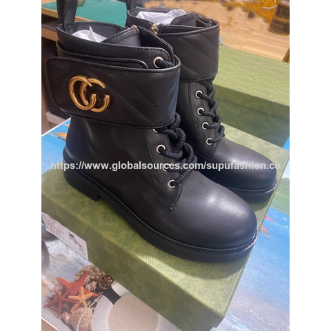 Botas de moda para mujer a precio de fábrica, botas de cuero negro de alta calidad para mujer