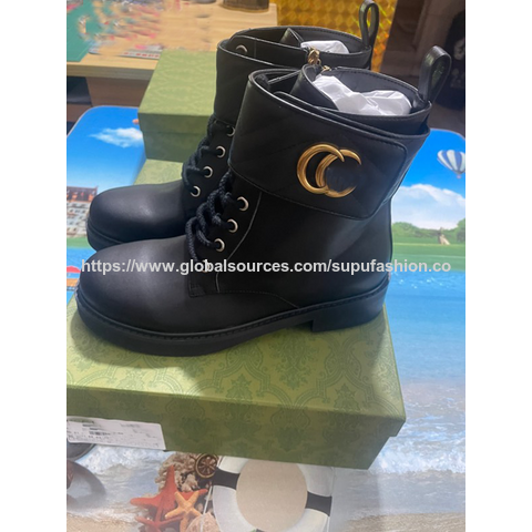 Botas de moda para mujer a precio de fábrica, botas de cuero negro de alta calidad para mujer