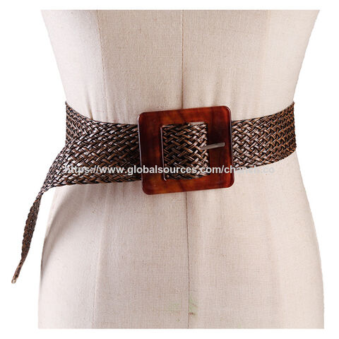 Ceinture tressée tendance, nouvelle collection 2022, ceinture élastique en paille de papier, ceintures en PP avec boucle en résine