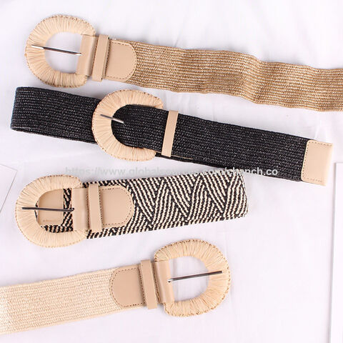 Ceinture tressée tendance, nouvelle collection 2022, ceinture élastique en paille de papier, ceintures en PP avec boucle en résine