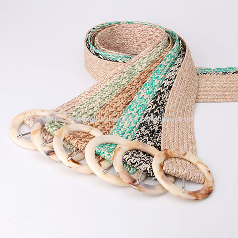 Ceinture tressée tendance, nouvelle collection 2022, ceinture élastique en paille de papier, ceintures en PP avec boucle en résine
