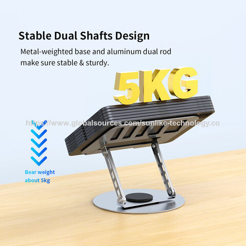 Soporte para Laptop, Rotación de 360 grados, firme, sin tambaleo, diseño de doble eje, altura ajustable, cómodo de usar.