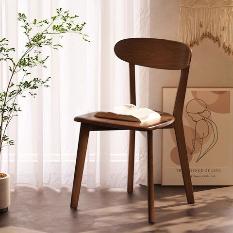Chaise de Salle à Manger d'Extérieur en Bois, Design Moderne et Simple, Dossier en Bois Massif, Chaise de Lecture Style Japonais Nordique en Bois de Cerisier