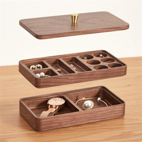 Boîte à Bijoux Personnalisée en Bois à Deux Niveaux avec Compartiments Individuels pour Bagues, Colliers et Grandes Pièces - Fabrication sur Mesure