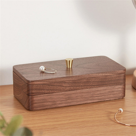 Boîte à Bijoux Personnalisée en Bois à Deux Niveaux avec Compartiments Individuels pour Bagues, Colliers et Grandes Pièces - Fabrication sur Mesure