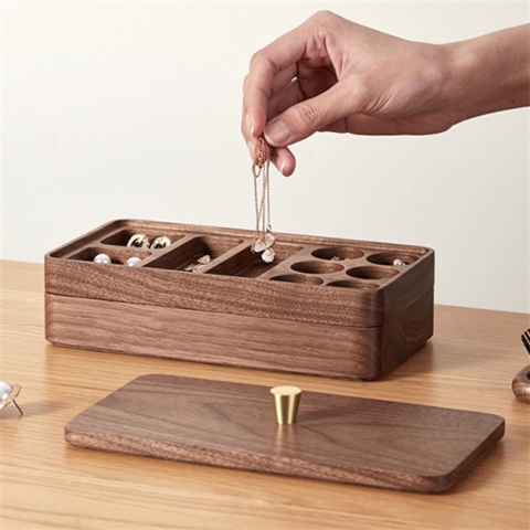 Boîte à Bijoux Personnalisée en Bois à Deux Niveaux avec Compartiments Individuels pour Bagues, Colliers et Grandes Pièces - Fabrication sur Mesure