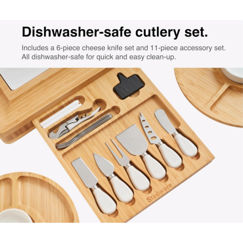 Tabla de Quesos de Bambú Personalizable para Servir, Cortar y Picar con Juego de Cuchillos para Cocina, Hogar, Bodas y Fiestas