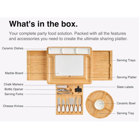 Tabla de Quesos de Bambú Personalizable para Servir, Cortar y Picar con Juego de Cuchillos para Cocina, Hogar, Bodas y Fiestas