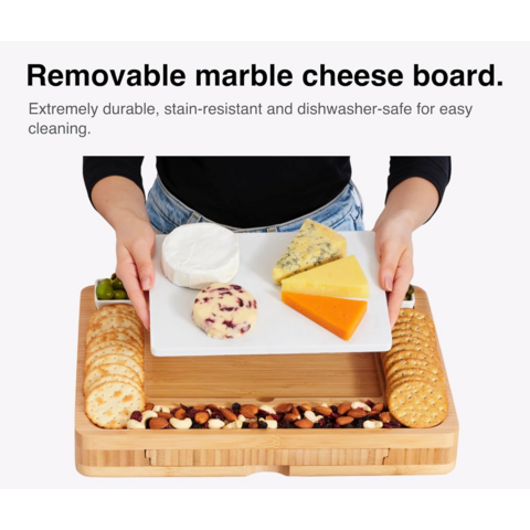 Tabla de Quesos de Bambú Personalizable para Servir, Cortar y Picar con Juego de Cuchillos para Cocina, Hogar, Bodas y Fiestas