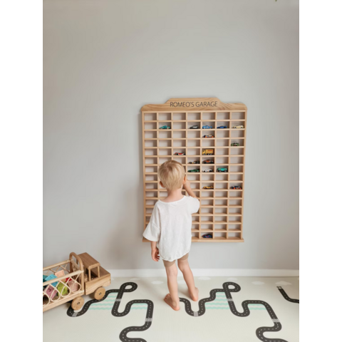 Prateleira de madeira para decoração de casa, quarto de bebê, carros de brinquedo, prateleira de parede personalizada, armazenamento compatível para brinquedos e carros de brinquedo