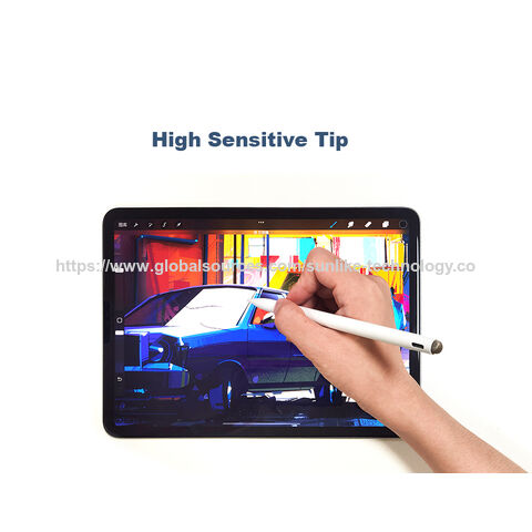 Caneta para iPad com certificação MFi, alta precisão e baixa latência, ideal para uso em estudos.