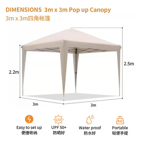 Tendas de evento, tenda dobrável de quatro cantos 3x3, tenda de camping, exposição e lazer, pavilhão de praia ao ar livre com guarda-sol.