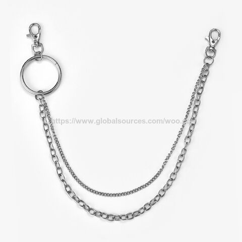 Popular cadena de cintura para decoración de prendas de vestir, color plateado, cadena larga de metal para pantalones y vaqueros