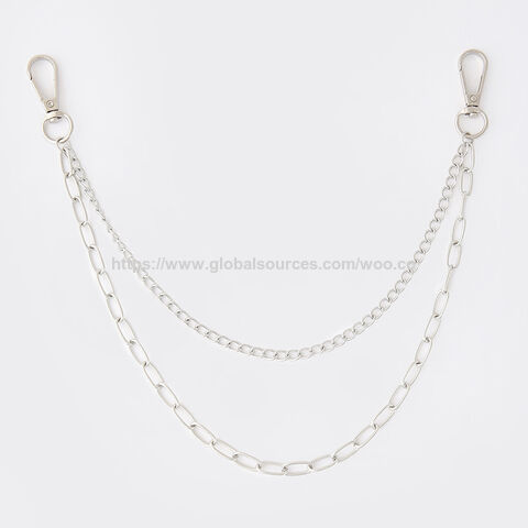 Popular cadena de cintura para decoración de prendas de vestir, color plateado, cadena larga de metal para pantalones y vaqueros