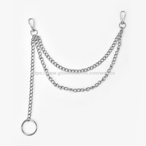 Popular cadena de cintura para decoración de prendas de vestir, color plateado, cadena larga de metal para pantalones y vaqueros
