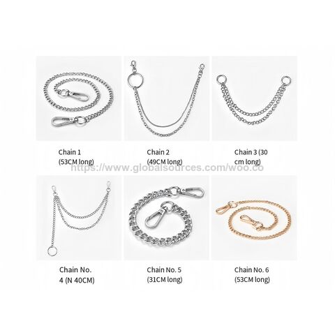 Popular cadena de cintura para decoración de prendas de vestir, color plateado, cadena larga de metal para pantalones y vaqueros