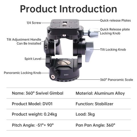 DV01 Zweiachsiger hydraulischer Gimbal-Kopf, tragbar und stabil für Fotografie und Vogelbeobachtung – Professionelle Stabilisierung