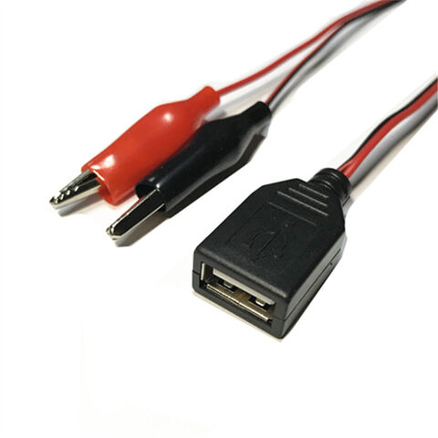 Cable USB Macho a Hembra con Pinzas de Cocodrilo Rojo/Negro (+/-) para Alimentación, Bajo Voltaje DC 5V para Pruebas