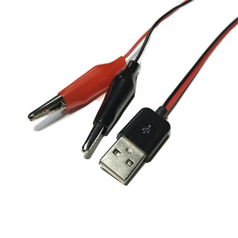 Cable USB Macho a Hembra con Pinzas de Cocodrilo Rojo/Negro (+/-) para Alimentación, Bajo Voltaje DC 5V para Pruebas