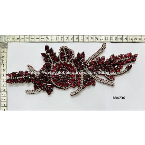 Elegantes joyas de cristal rojo + parches de diamantes hechos a mano para vestidos de novia y de noche DIY. Tamaño y color personalizados.
