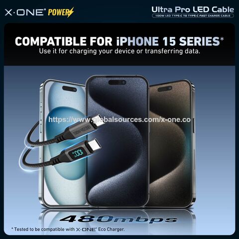 X-ONE Ultra Pro Cable PD 100W USB-C To USB-C Digital LED Cable Fast Charging Date Cable For iPhone Series