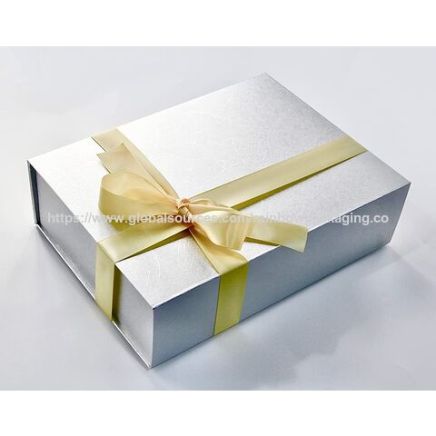 Faltbare Weihnachtsgeschenkbox mit individuellem Heißprägeverfahren, hochwertige, glänzend silberne Papierbox