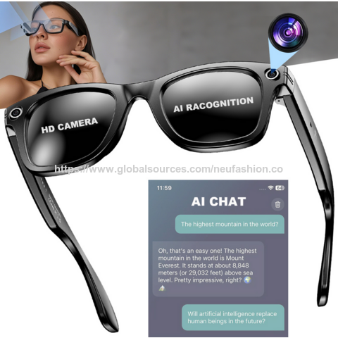 Intelligente KI-Brille mit Übersetzung, 1080P HD-Kamera, IP65, Bluetooth 5.0, Freisprechanrufe, Lokale Musik, Dual-Button-Steuerung