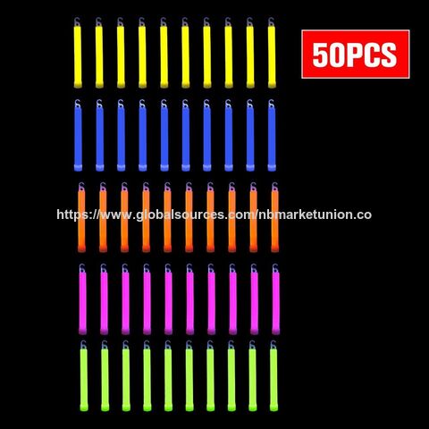 50 Pack 6" Luminous Glow Stick With Plastic Hook Light Up In Dark Family Play Fun Party Favor