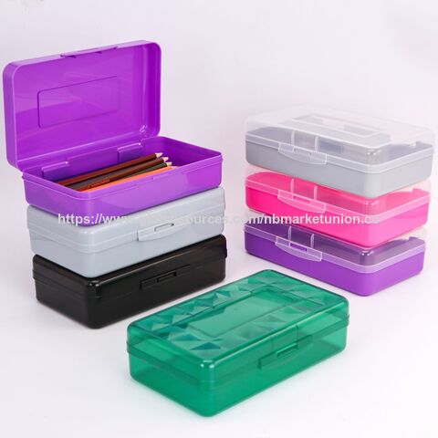 Pacote com 1 Caixa de Lápis de Plástico, Caixas Transparentes de Grande Capacidade com Tampa de Encaixe, Design Empilhável e Materiais de Escritório Elegantes no Atacado