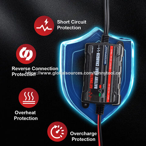 Chargeur d'entretien de batterie 0.75A 6V/12V pour voiture et moto - Empêche la batterie de se décharger, Protection contre la surcharge, Chargeur de batterie