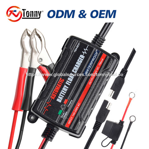 Chargeur d'entretien de batterie 0.75A 6V/12V pour voiture et moto - Empêche la batterie de se décharger, Protection contre la surcharge, Chargeur de batterie