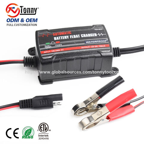 Chargeur d'entretien de batterie 0.75A 6V/12V pour voiture et moto - Empêche la batterie de se décharger, Protection contre la surcharge, Chargeur de batterie