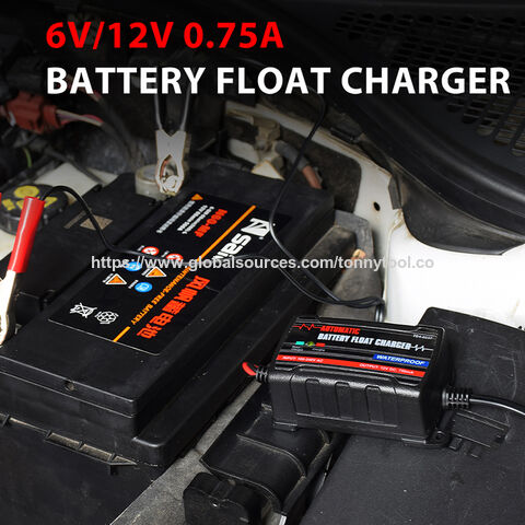 Chargeur d'entretien de batterie 0.75A 6V/12V pour voiture et moto - Empêche la batterie de se décharger, Protection contre la surcharge, Chargeur de batterie