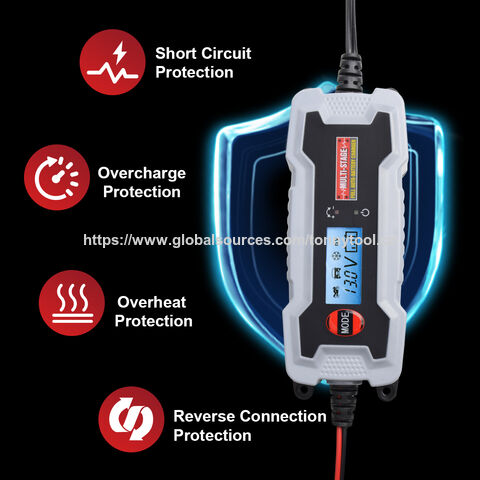 Chargeur de Batterie Intelligent 0.8A/3.8A 6V 12V pour Voiture Électrique et Moto, Mainteneur de Charge LCD 4A, Charge Lente et Flottante, Chargeur Intelligent