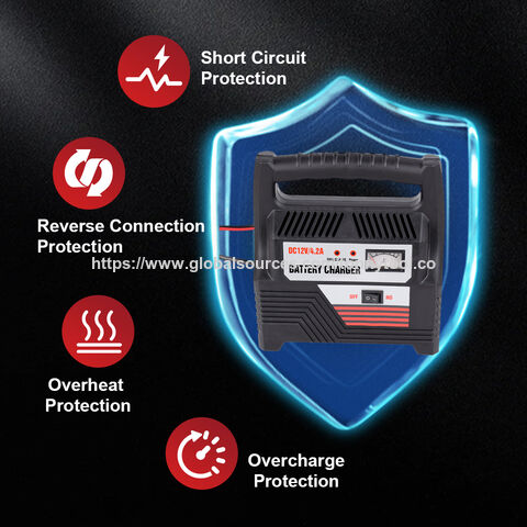 Chargeur Mainteneur de Batterie Intelligent 12V/4.2A Automatique pour Voiture Moto Plomb Acide AGM - Charge d'Entretien & Sécurité CE RoHS