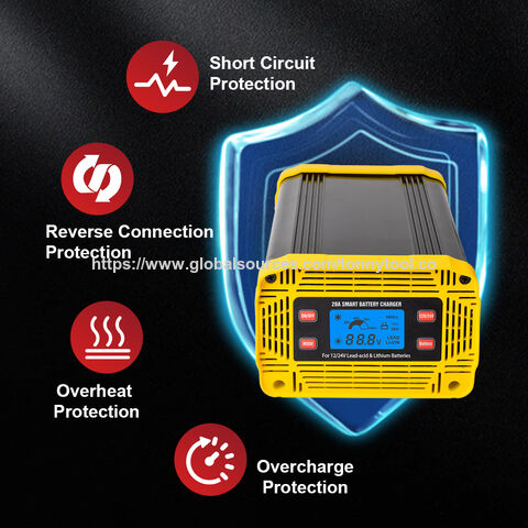 Chargeur de Batterie Intelligent Auto 12V 24V 10A 20A avec Protection Contre Surcharge/Court-Circuit pour Batteries Plomb-Acide et Lithium Automobiles et Motos