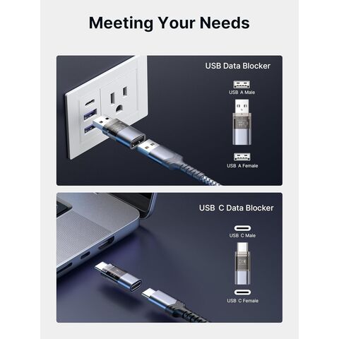 حاجب بيانات USB، نوع A و نوع C شفاف، حاجب بيانات للشحن فقط، يرفض القرصنة، يوفر شحن آمن