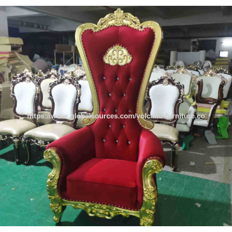 Sillas de rey/princesa personalizadas, sillas de respaldo alto y decoraciones de vestíbulo talladas en madera maciza para el vestíbulo del hotel