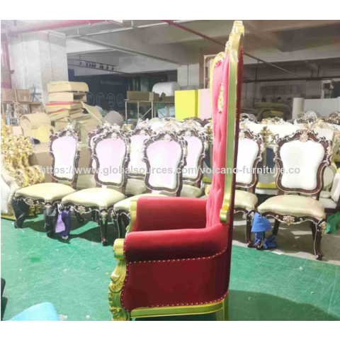 Sillas de rey/princesa personalizadas, sillas de respaldo alto y decoraciones de vestíbulo talladas en madera maciza para el vestíbulo del hotel
