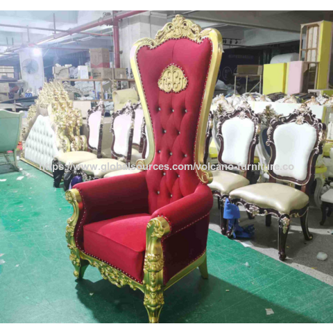 Sillón de madera maciza dorado con respaldo alto para vestíbulo de hotel, tela de fondo de fotografía de alta gama, venta al por mayor para hoteles