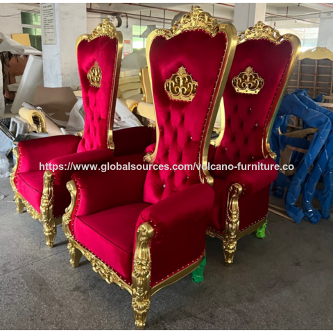Sillas de rey/princesa personalizadas, sillas de respaldo alto y decoraciones de vestíbulo talladas en madera maciza para el vestíbulo del hotel