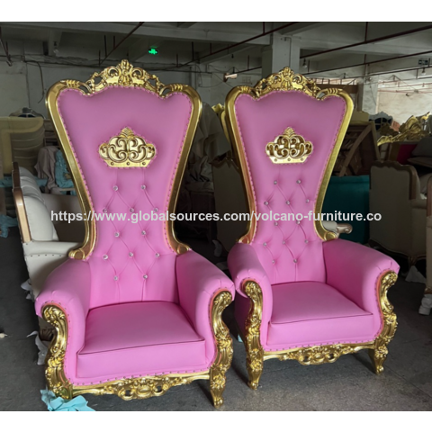 Sillón de madera maciza dorado con respaldo alto para vestíbulo de hotel, tela de fondo de fotografía de alta gama, venta al por mayor para hoteles