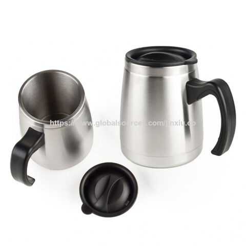 Prix fabricant : Mug de voyage isotherme 473ml (16oz) en acier inoxydable à double paroi, logo personnalisé, couleur rouge et poignée, pas cher