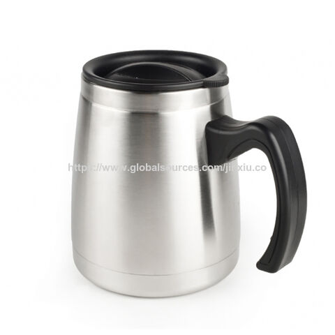 Prix fabricant : Mug de voyage isotherme 473ml (16oz) en acier inoxydable à double paroi, logo personnalisé, couleur rouge et poignée, pas cher