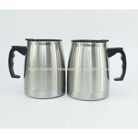Prix fabricant : Mug de voyage isotherme 473ml (16oz) en acier inoxydable à double paroi, logo personnalisé, couleur rouge et poignée, pas cher