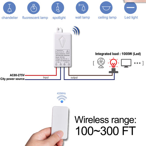 Interrupteur RF 433MHz à Télécommande Tactile, Relais 10A, Protection Contre Les Surcharges, Étanche IP66 pour Chambre, Patio ou Garage